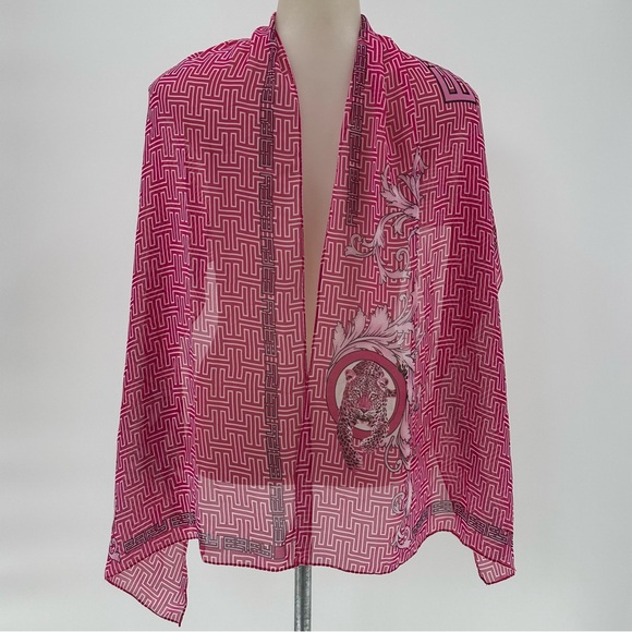 EFFY HEMATIAN pink signature sheer scarf head wrap 60" x 18" Logo - Picture 3 of 9